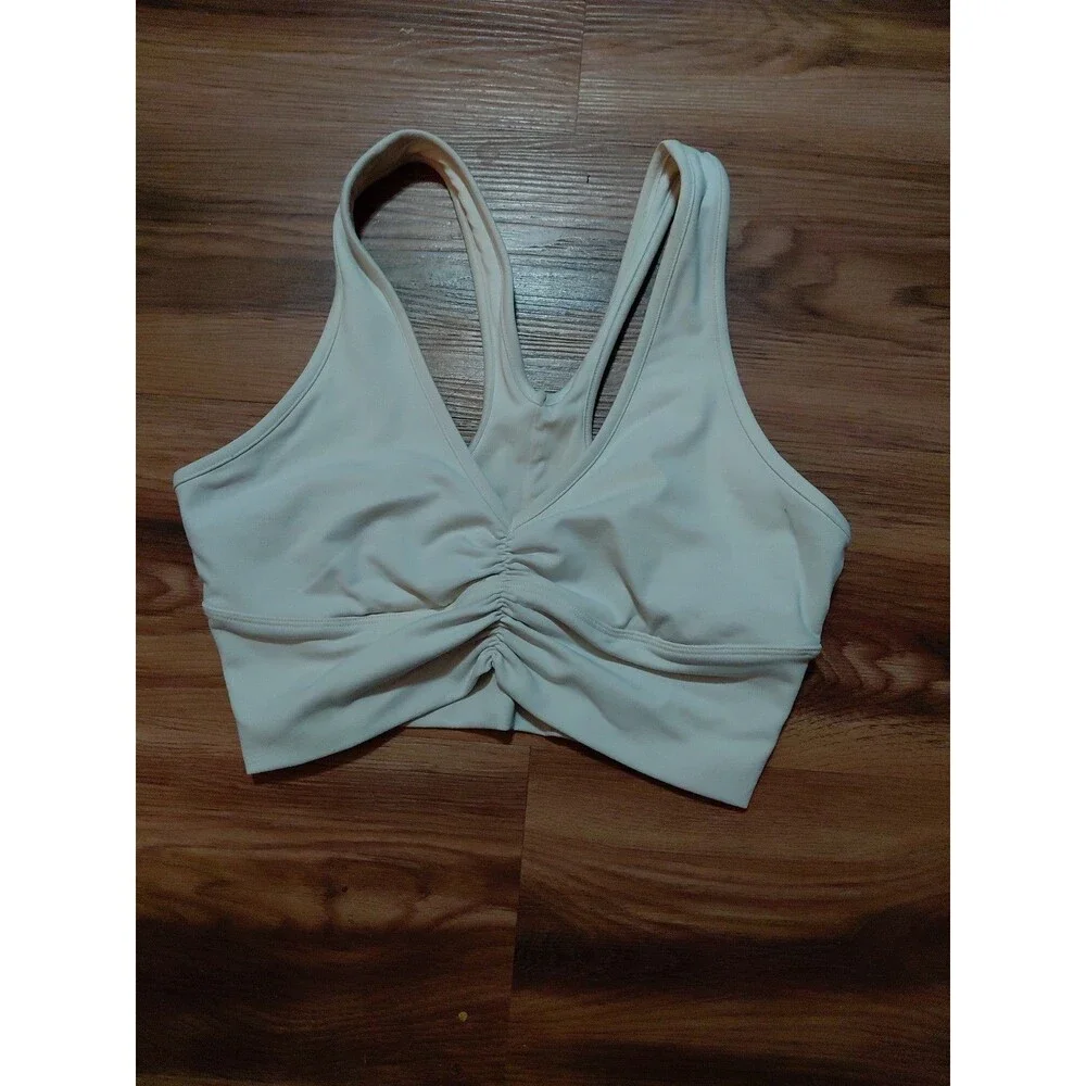 ALO Sports Bra Womens Medium Tan/offwhite Ruched Front No Pads